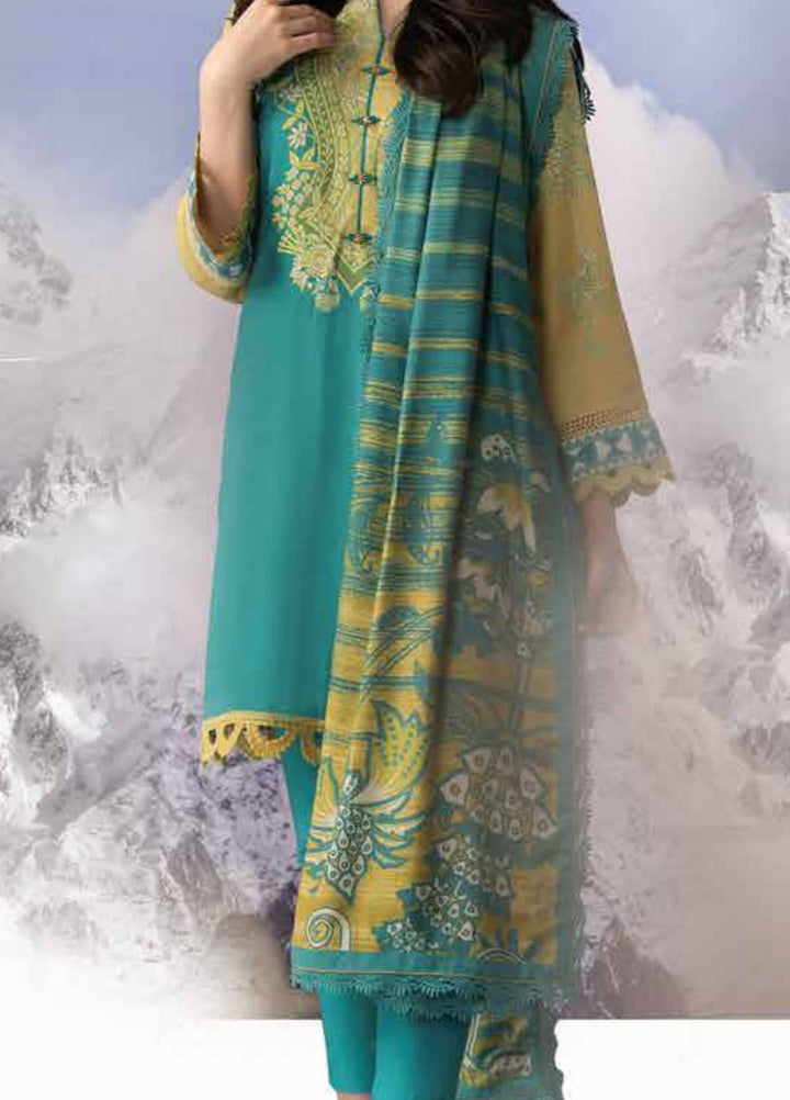 Al Karam Printed Cotail Viscose Suits Unstitched 3 Piece AK21W FW-20.1-21 Turquoise - Winter Collection