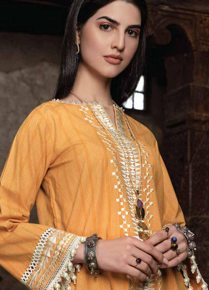 Al Karam Embroidered Yarn Dyed Suits Unstitched 2 Piece AK21W FW-30-21 Yellow - Winter Collection