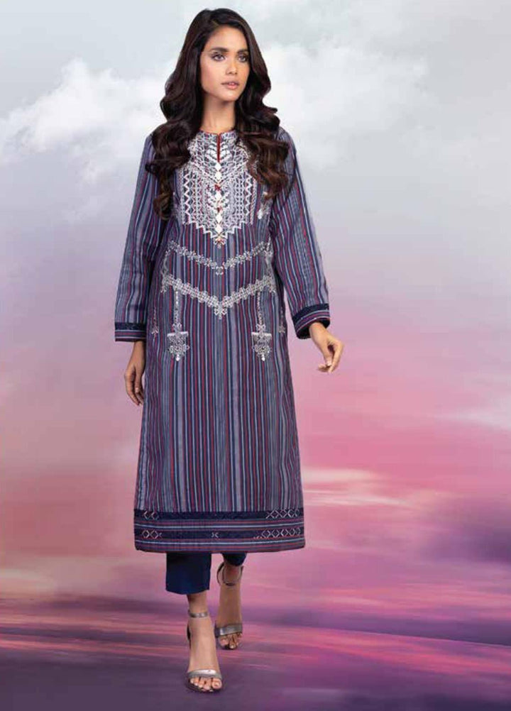 Al Karam Embroidered Yarn Dyed Suits Unstitched 2 Piece AK21W FW-31-21 Navy Blue - Winter Collection