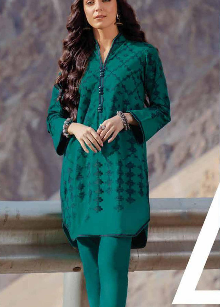 Al Karam Printed Khaddar Suits Unstitched 2 Piece AK21W FW-35.1-21 Turquoise - Winter Collection