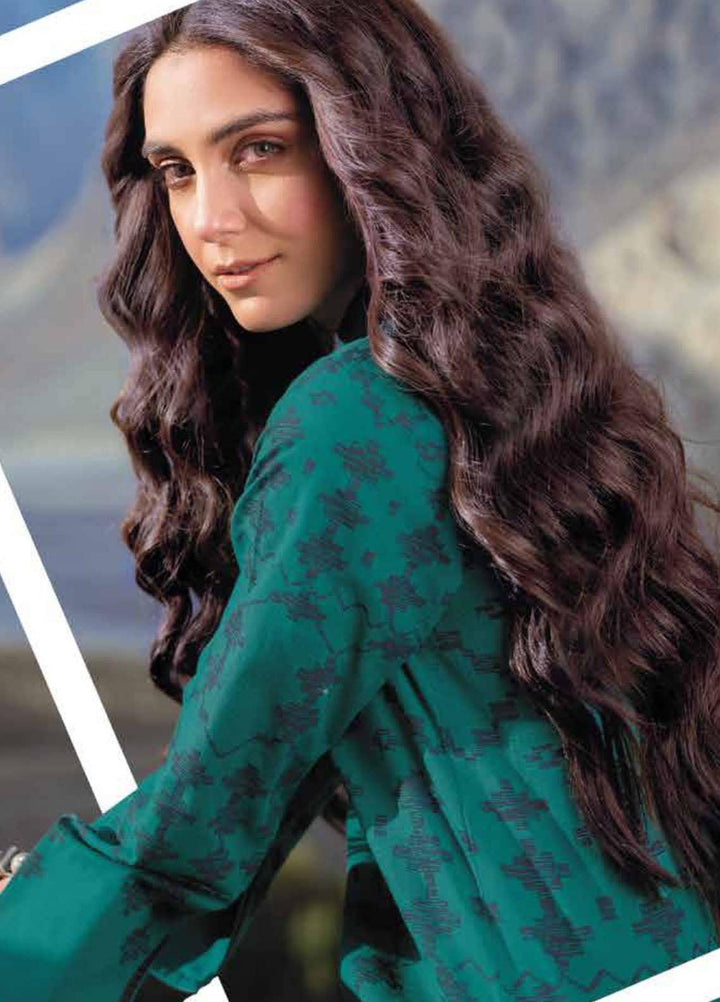 Al Karam Printed Khaddar Suits Unstitched 2 Piece AK21W FW-35.1-21 Turquoise - Winter Collection