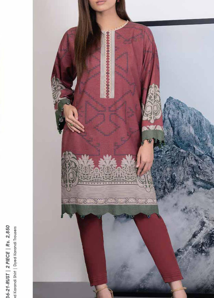 Al Karam Printed Karandi Suits Unstitched 2 Piece AK21W FW-36-21 Rust - Winter Collection