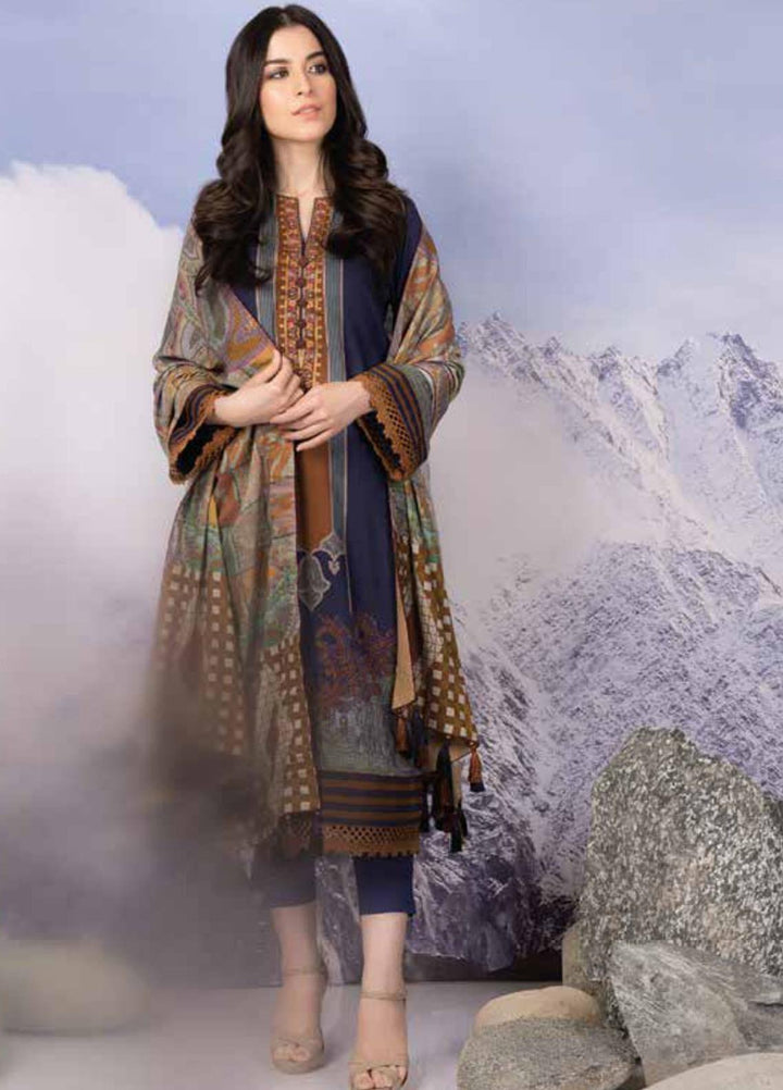 Al Karam Embroidered Viscose Suits Unstitched 2 Piece AK21W FW-38-21 Blue - Winter Collection