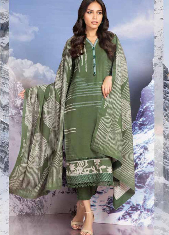 Al Karam Printed Khaddar Suits Unstitched 3 Piece AK21W FW-39-21 Green - Winter Collection