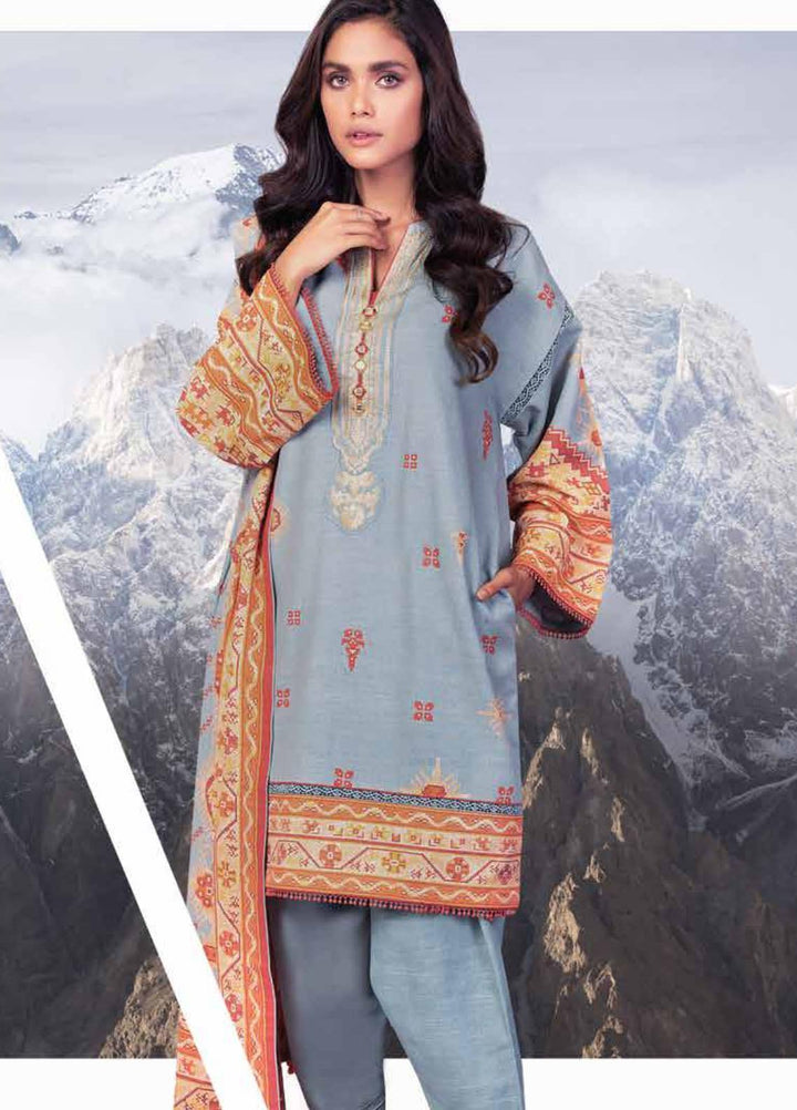 Al Karam Embroidered Khaddar Suits Unstitched 2 Piece AK21W FW-39.1-21 Blue - Winter Collection