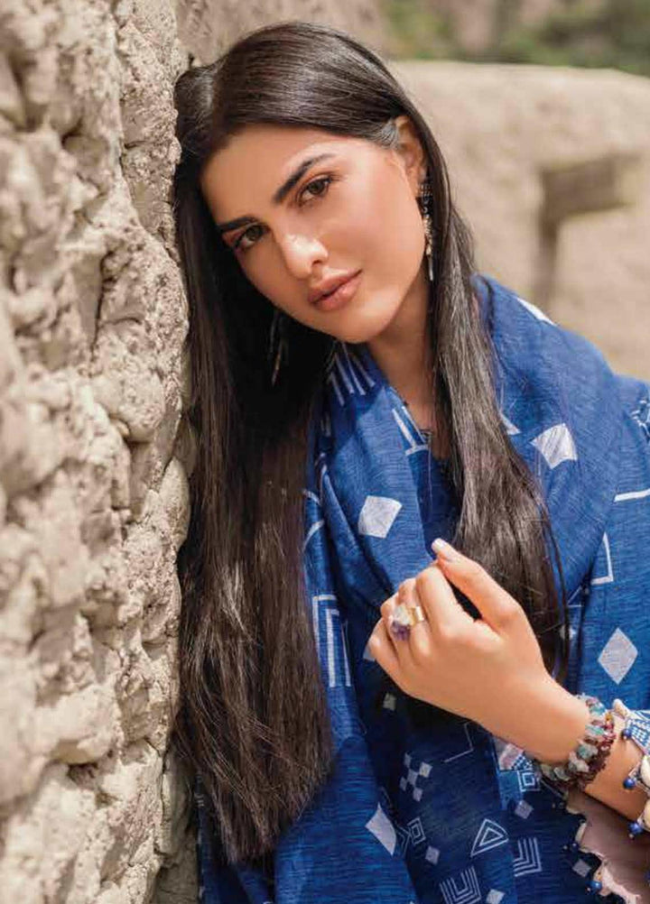 Al Karam Printed Khaddar Suits Unstitched 3 Piece AK21W FW-40.1-21 Blue - Winter Collection
