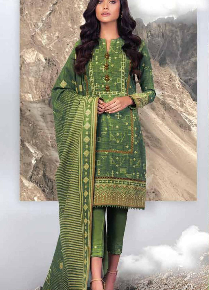 Al Karam Printed Khaddar Suits Unstitched 3 Piece AK21W FW-40.1-21 Green - Winter Collection