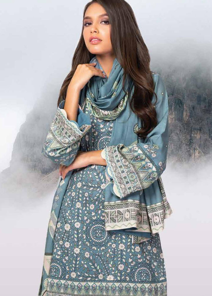 Al Karam Printed Viscose Suits Unstitched 2 Piece AK21W FW-42.1-21 Blue - Winter Collection
