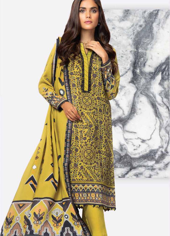 Al Karam Printed Viscose Suits Unstitched 2 Piece AK21W FW-42.1-21 Mustard - Winter Collection