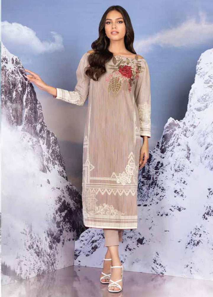 Al Karam Embroidered Yarn Dyed  Unstitched Kurti AK21W FW-43-21 Beige - Winter Collection