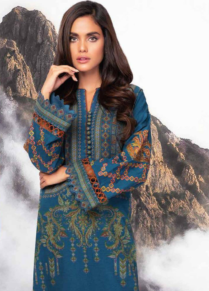 Al Karam Embroidered Khaddar  Unstitched Kurti AK21W FW-43.1-21 Blue - Winter Collection