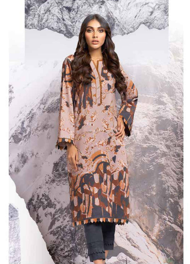 Al Karam Printed Khaddar  Unstitched Kurti AK21W FW-44-21 Beige - Winter Collection