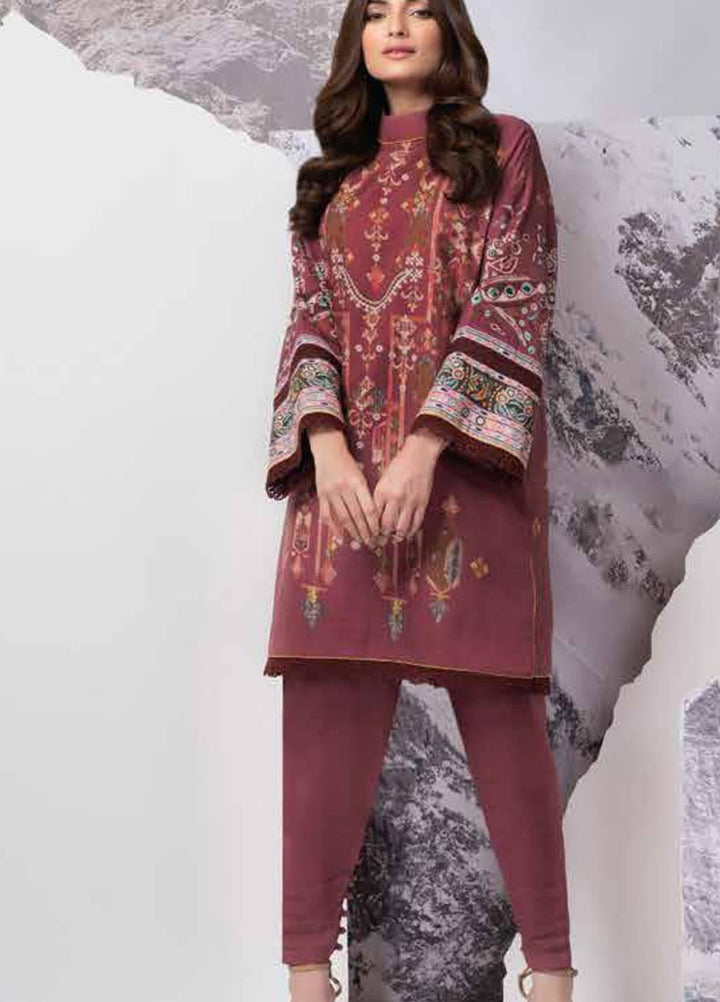 Al Karam Printed Khaddar  Unstitched Kurti AK21W FW-44.1-21 Maroon - Winter Collection