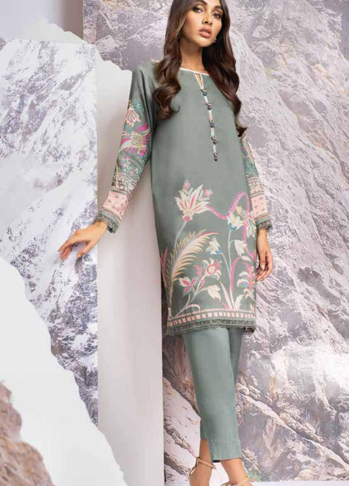 Al Karam Embroidered Viscose  Unstitched Kurti AK21W FW-45-21 Grey - Winter Collection