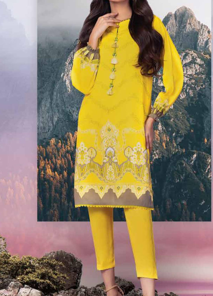 Al Karam Printed Viscose  Unstitched Kurti AK21W FW-45.1-21 Yellow - Winter Collection