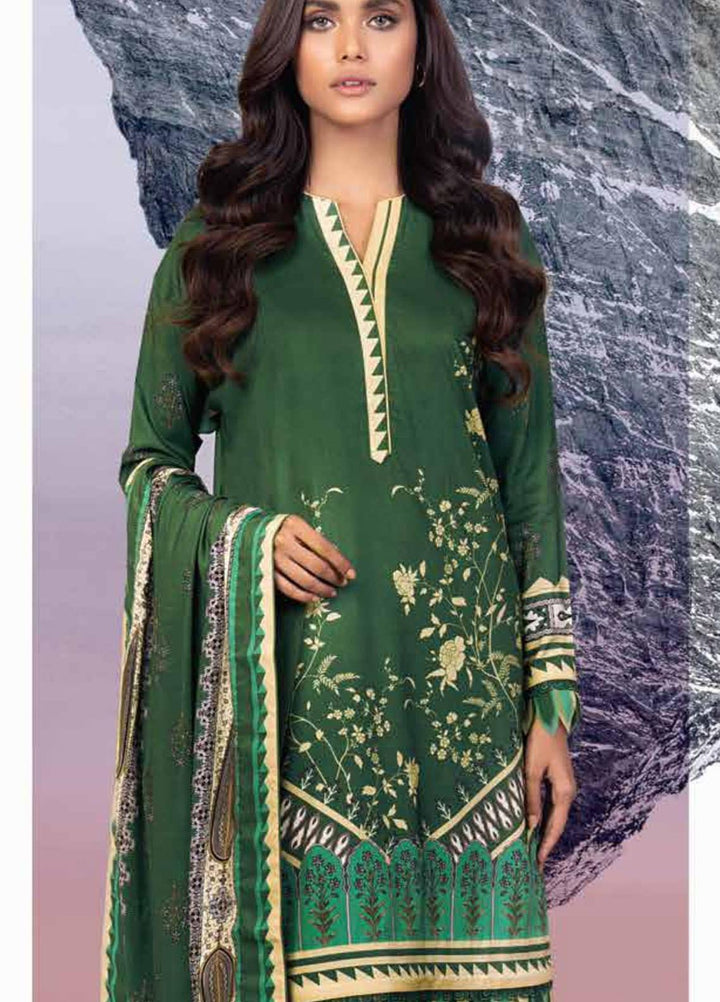Al Karam Printed Viscose Suits Unstitched 3 Piece AK21W FW-7.1-21 Green - Winter Collection