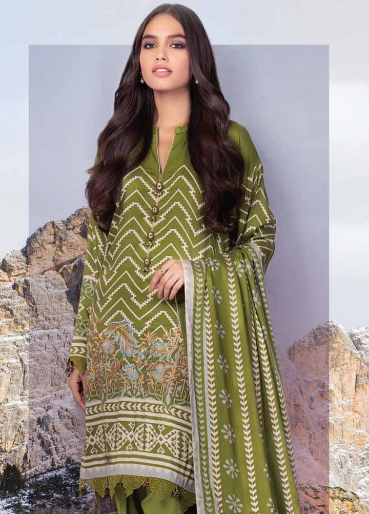 Al Karam Embroidered Twill Viscose Suits Unstitched 3 Piece AK21W FW-8.1-21 Green - Winter Collection
