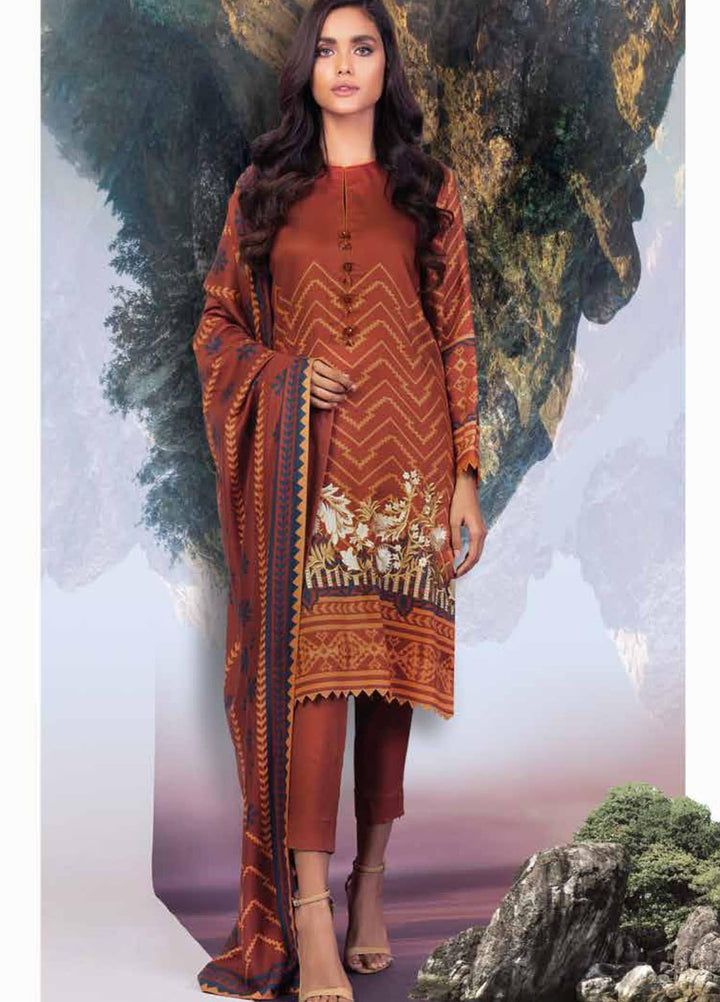 Al Karam Embroidered Twill Viscose Suits Unstitched 3 Piece AK21W FW-8.1-21 Rust - Winter Collection
