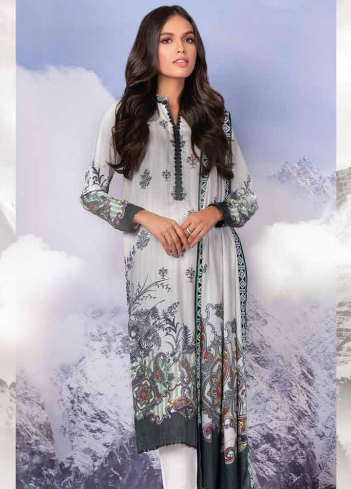 Al Karam Printed Twill Viscose Suits Unstitched 3 Piece AK21W FW-9.1-21 White - Winter Collection