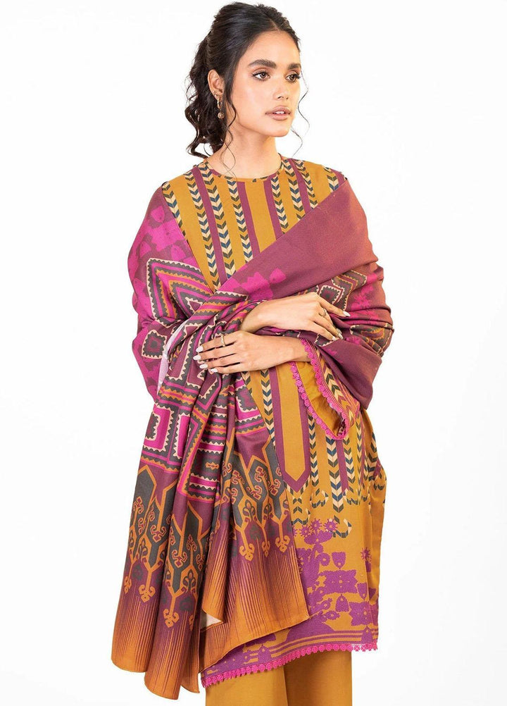 Al Karam Printed Viscose Suits Unstitched 3 Piece AK22FW FW-11-22-Mustard Yellow - Winter Collection