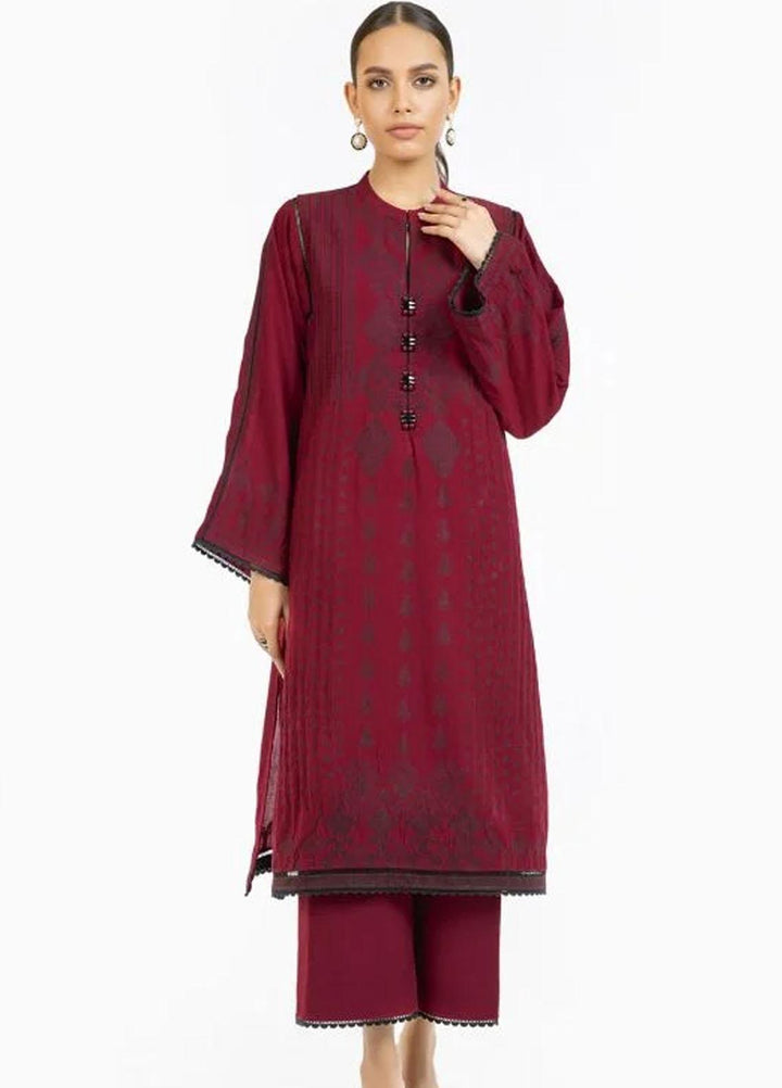 Al Karam Printed Jacquard Suits Unstitched 2 Piece AK22FW FW-53-22-Red - Winter Collection