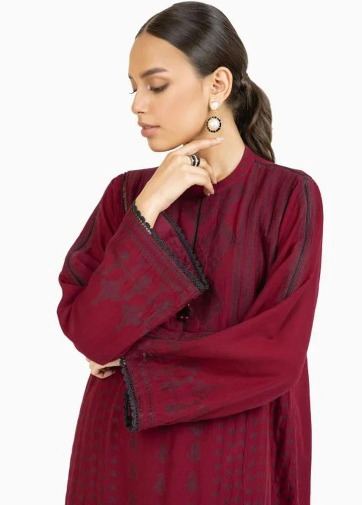 Al Karam Printed Jacquard Suits Unstitched 2 Piece AK22FW FW-53-22-Red - Winter Collection