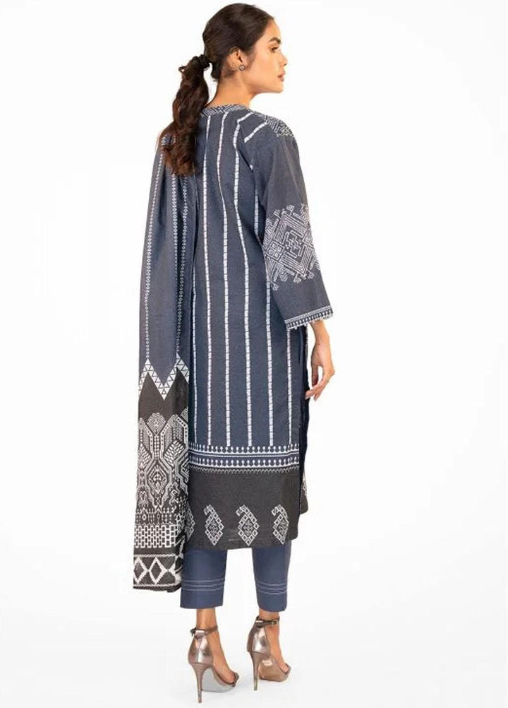 Al Karam Printed Karandi Suits Unstitched 3 Piece AK22FW FW-23-22-Blue - Winter Collection