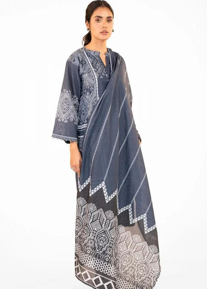 Al Karam Printed Karandi Suits Unstitched 3 Piece AK22FW FW-23-22-Blue - Winter Collection