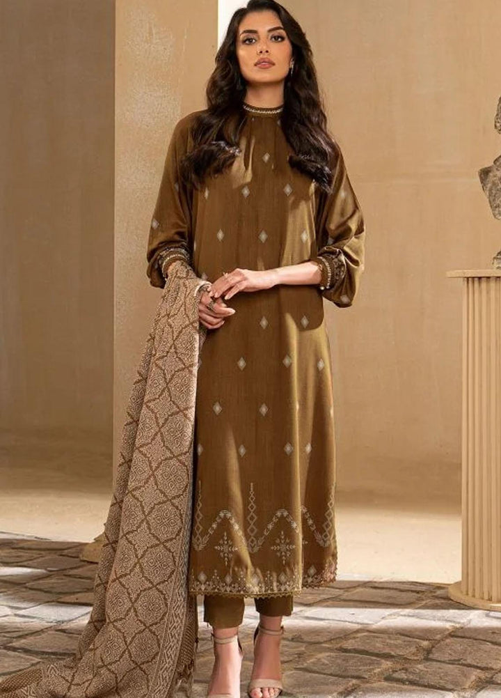 Al Karam Printed Viscose Suits Unstitched 3 Piece AK22FW FW-3.1-22-Ochre - Winter Collection