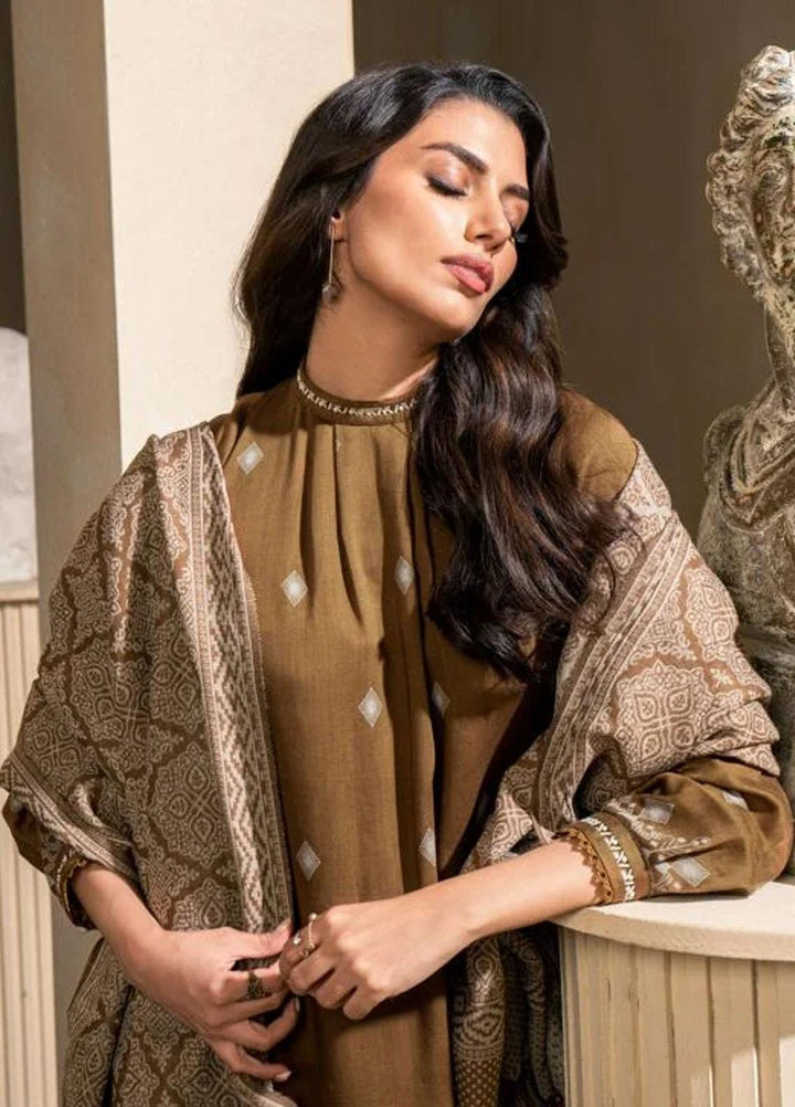 Al Karam Printed Viscose Suits Unstitched 3 Piece AK22FW FW-3.1-22-Ochre - Winter Collection