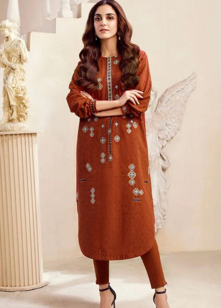 Al Karam Embroidered Dobby Suits Unstitched 2 Piece AK22FW FW-36-22-Rust - Winter Collection