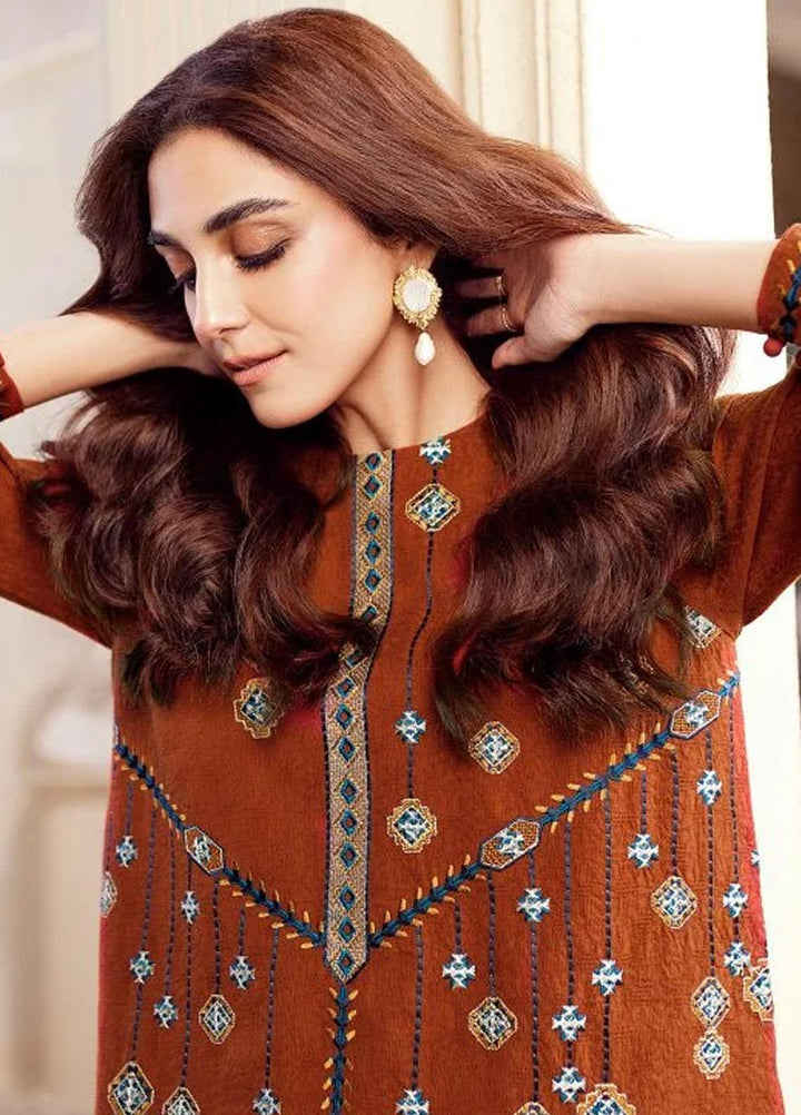 Al Karam Embroidered Dobby Suits Unstitched 2 Piece AK22FW FW-36-22-Rust - Winter Collection