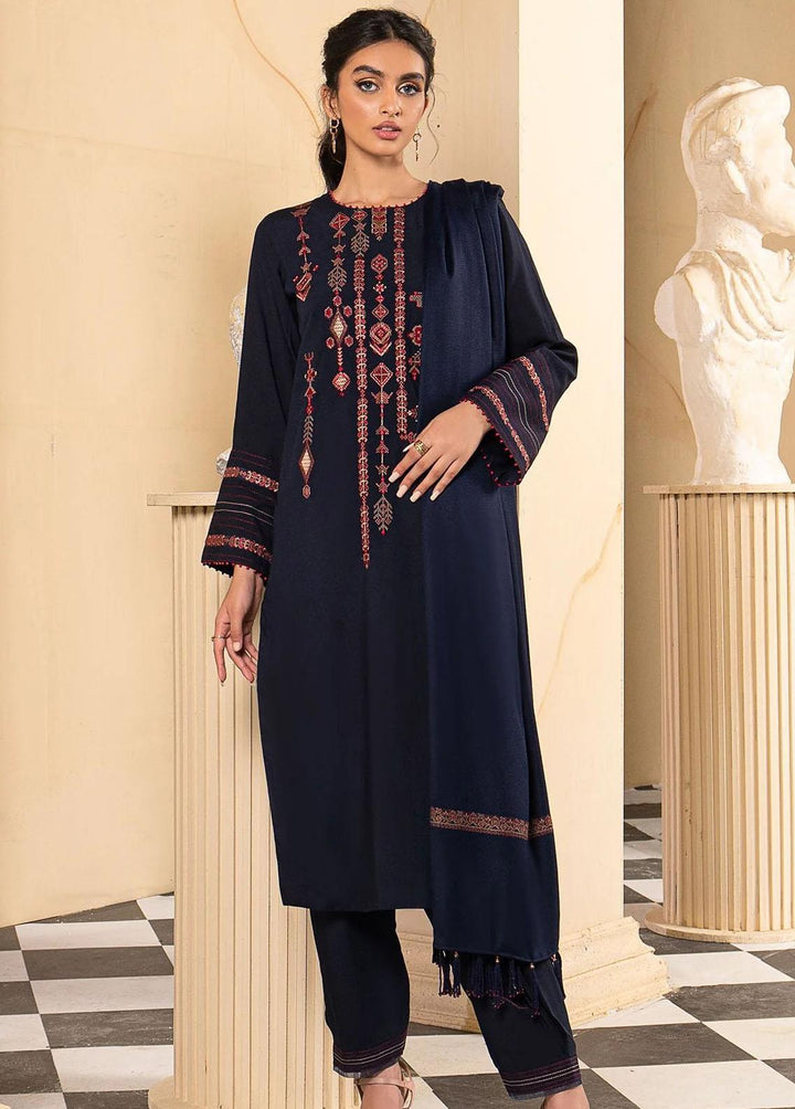 Al Karam Embroidered Viscose Suits Unstitched 3 Piece AK22W FW-03-22-Navy Blue - Winter Collection