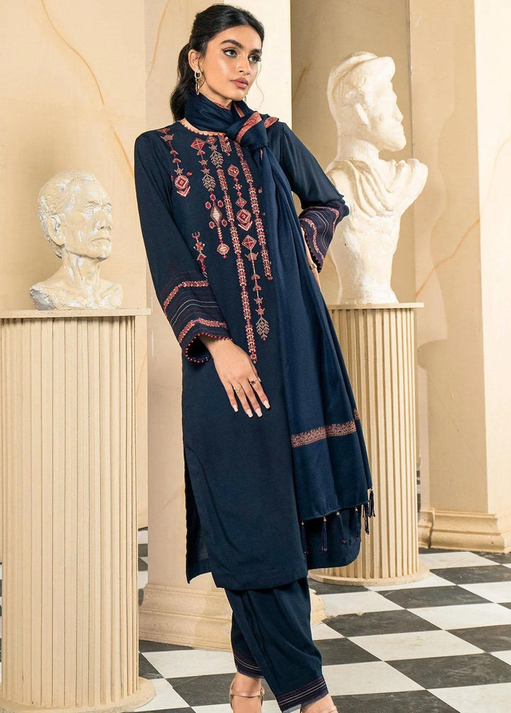 Al Karam Embroidered Viscose Suits Unstitched 3 Piece AK22W FW-03-22-Navy Blue - Winter Collection