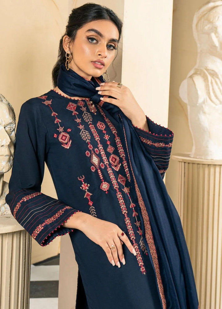 Al Karam Embroidered Viscose Suits Unstitched 3 Piece AK22W FW-03-22-Navy Blue - Winter Collection