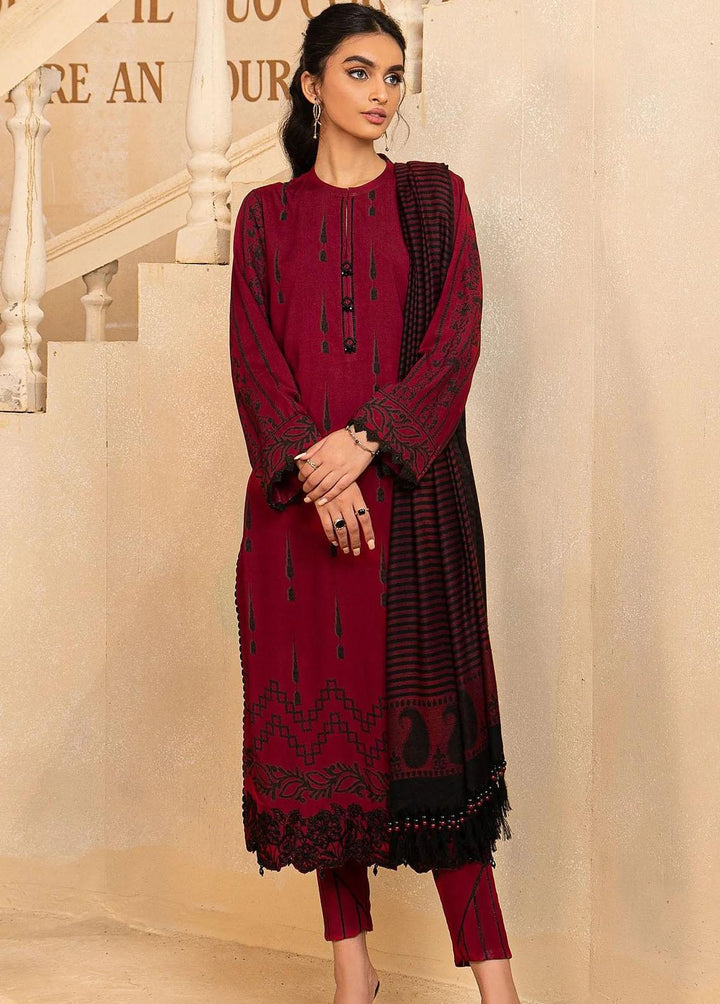Al Karam Embroidered Viscose Suits Unstitched 3 Piece AK22W FW-04-22-Red - Winter Collection