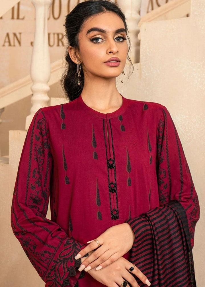Al Karam Embroidered Viscose Suits Unstitched 3 Piece AK22W FW-04-22-Red - Winter Collection