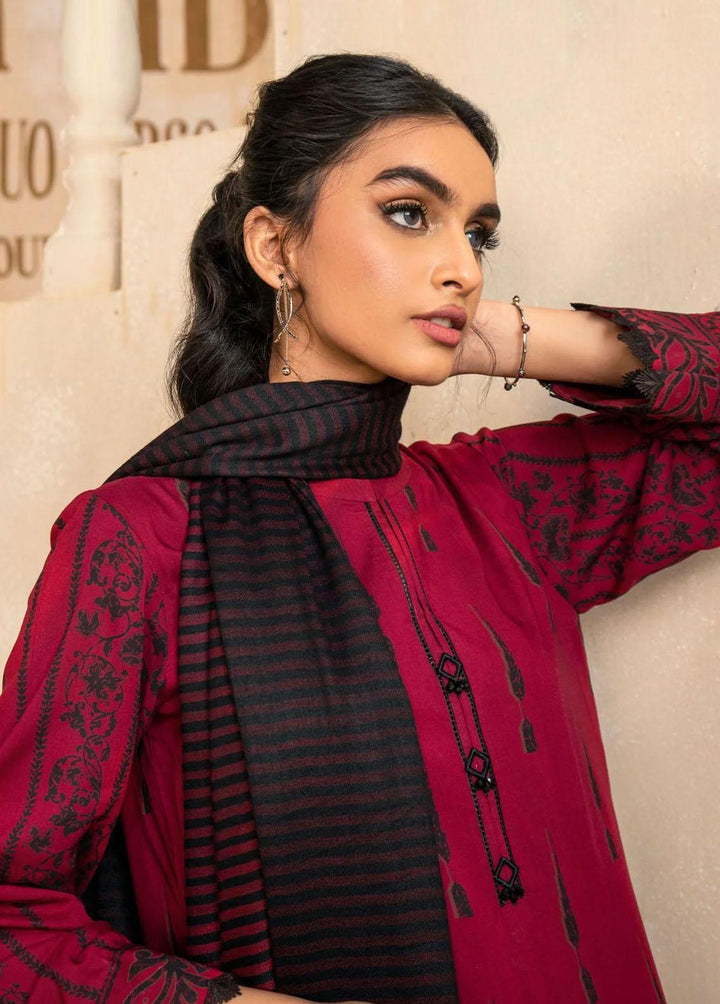 Al Karam Embroidered Viscose Suits Unstitched 3 Piece AK22W FW-04-22-Red - Winter Collection