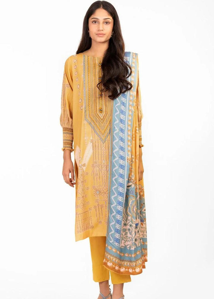 Al Karam Embroidered Corduroy Suits Unstitched 3 Piece AK22W FW-06-22-Yellow - Winter Collection