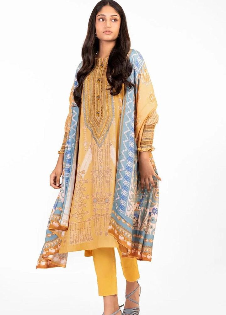 Al Karam Embroidered Corduroy Suits Unstitched 3 Piece AK22W FW-06-22-Yellow - Winter Collection