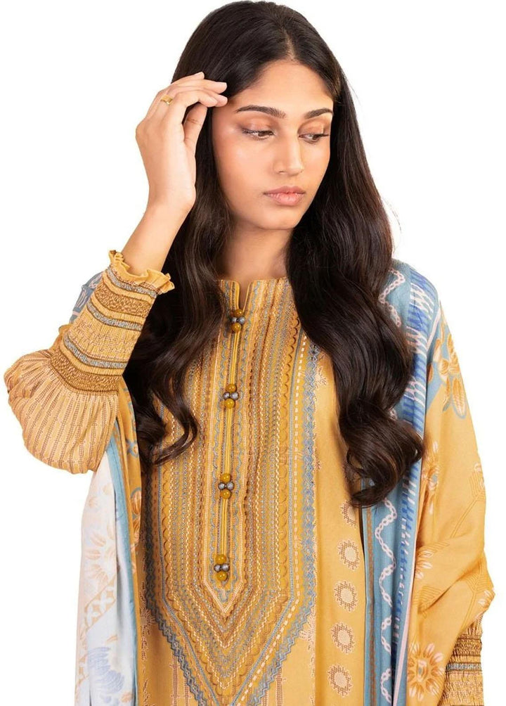 Al Karam Embroidered Corduroy Suits Unstitched 3 Piece AK22W FW-06-22-Yellow - Winter Collection