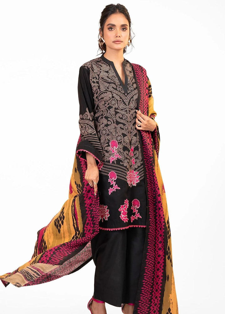 Al Karam Printed Khaddar Suits Unstitched 3 Piece AK22W FW-08-22-Black - Winter Collection