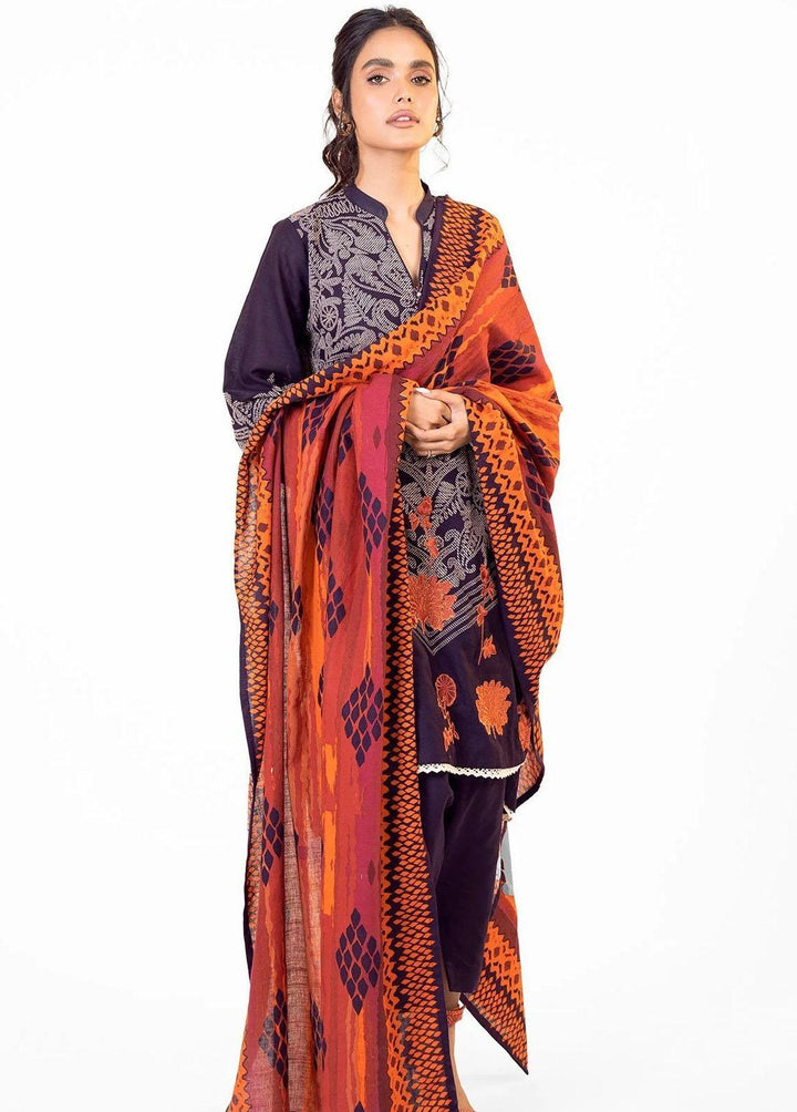 Al Karam Embroidered Khaddar Suits Unstitched 3 Piece AK22W FW-08-22-Purple - Winter Collection