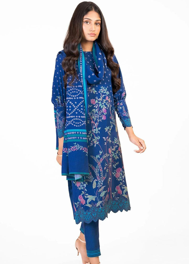 Al Karam Printed Dhanak Suits Unstitched 3 Piece AK22W FW-11.1-22-Blue - Winter Collection
