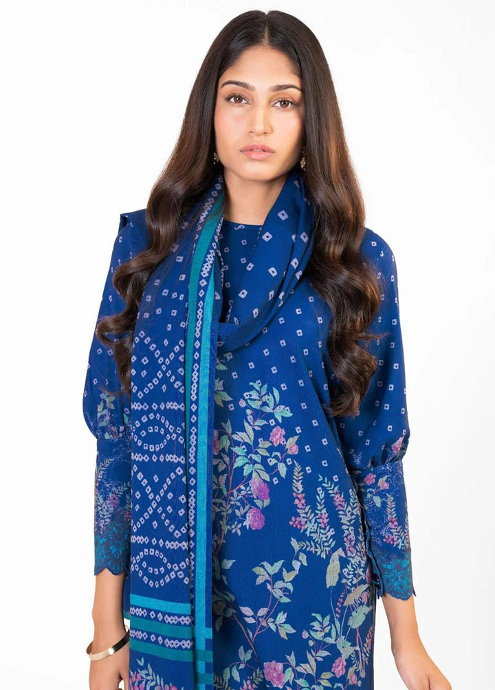 Al Karam Printed Dhanak Suits Unstitched 3 Piece AK22W FW-11.1-22-Blue - Winter Collection