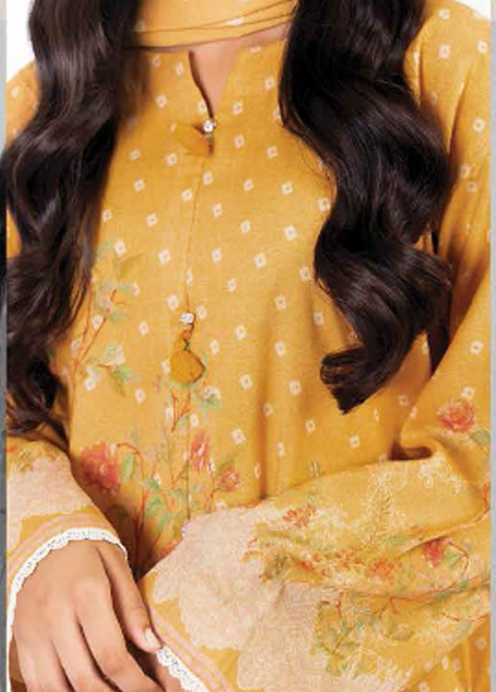 Al Karam Printed Dhanak Suits Unstitched 3 Piece AK22W FW-11.1-22-Mustard - Winter Collection
