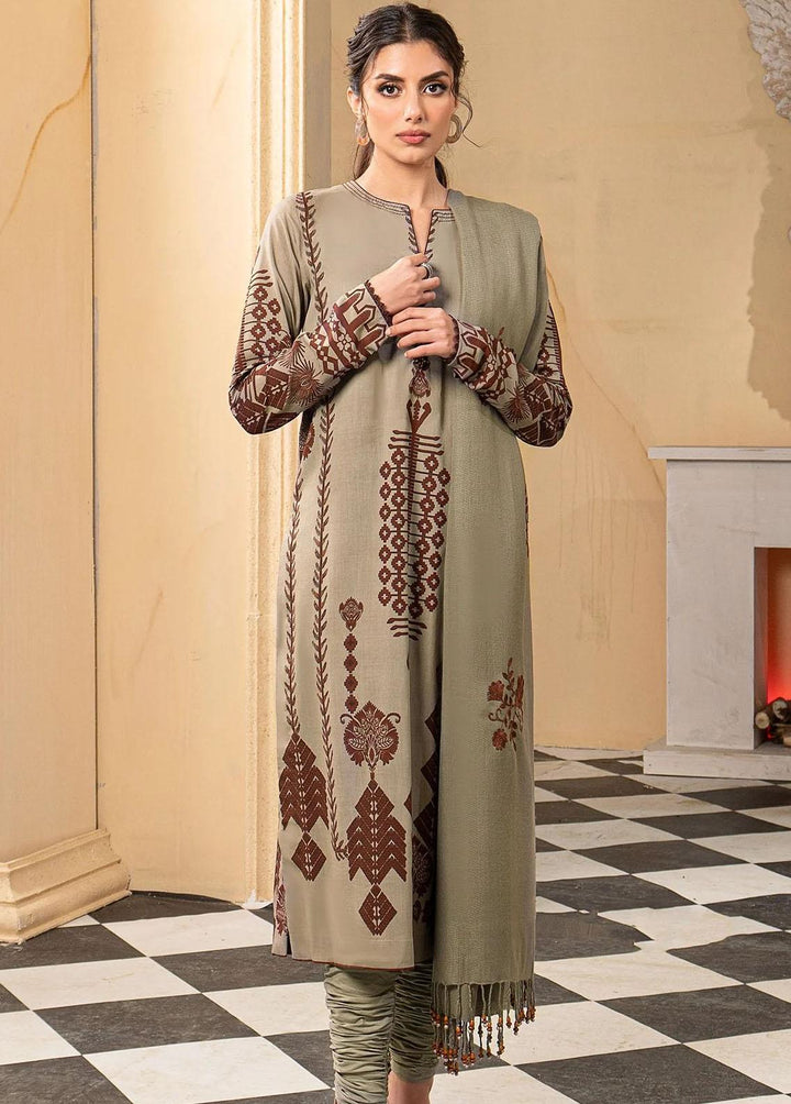 Al Karam Printed Viscose Suits Unstitched 3 Piece AK22W FW-13-22-Sage Green - Winter Collection