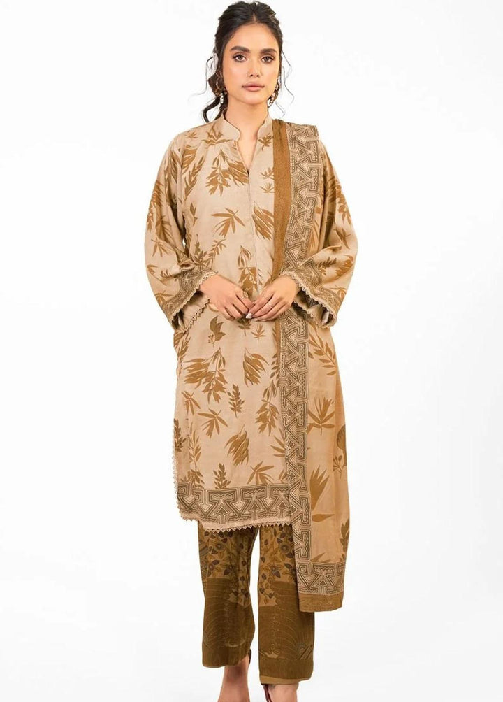 Al Karam Printed Viscose Suits Unstitched 2 Piece AK22W FW-14-22-Beige - Winter Collection
