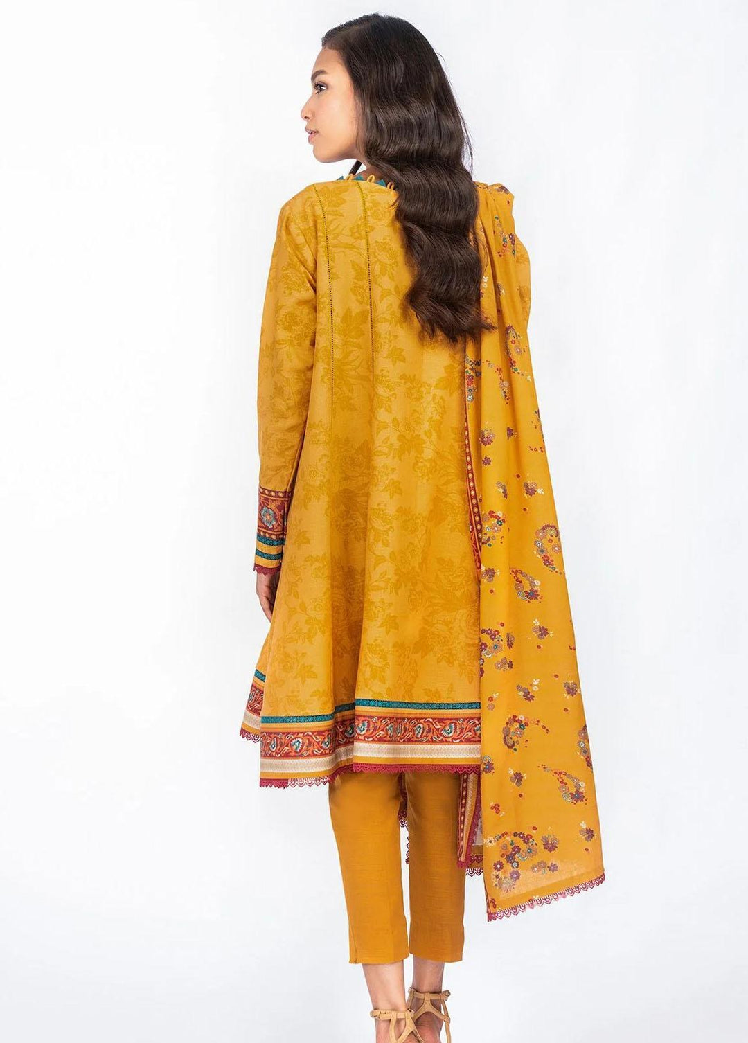 Al Karam Printed Khaddar Suits Unstitched 3 Piece AK22W FW-14.1-22-Mustard - Winter Collection
