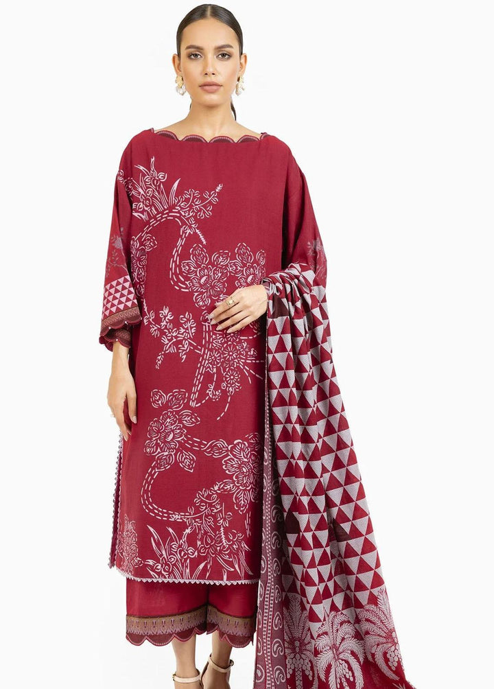 Al Karam Printed Khaddar Suits Unstitched 3 Piece AK22W FW-15-22-Red - Winter Collection